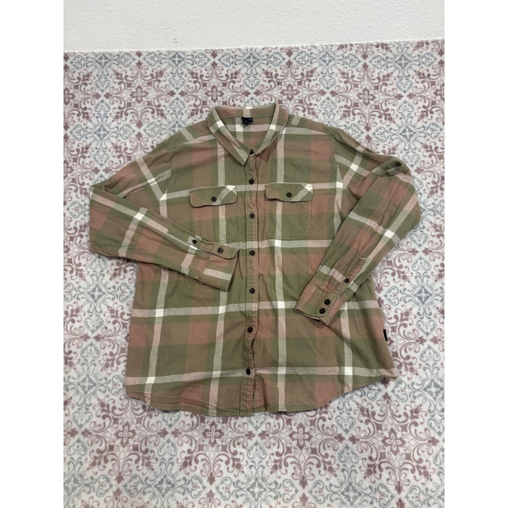 Patagonia Organic Cotton Flannel Plaid Button Down Shirt Green Pink XXL 42400